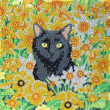 Crystal Art Card Kit Cat Among the Flowers